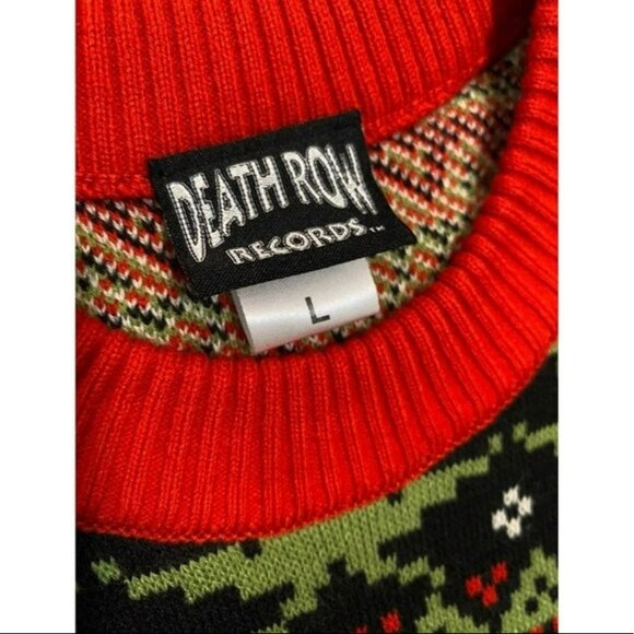 Death Row Records Long Beach 213 Acrylic Christmas Sweater L Black/Red/Green - Picture 5 of 6